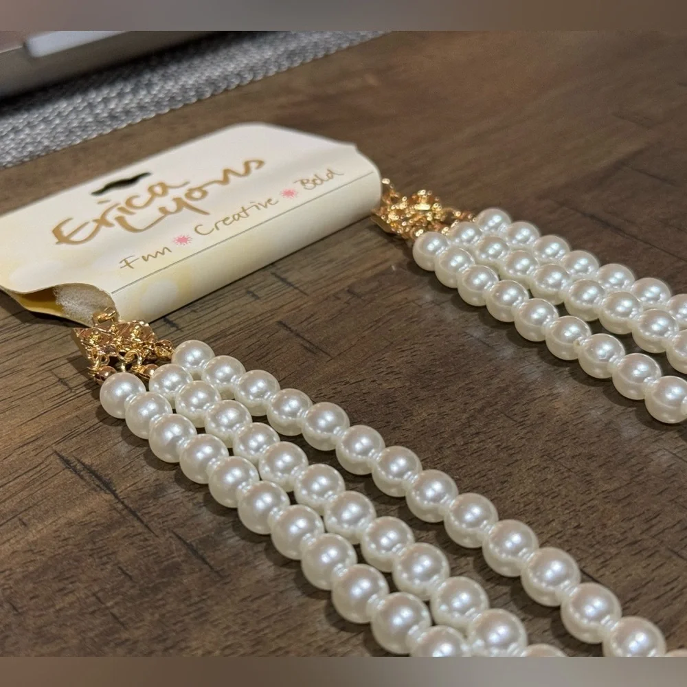 ERICA LYONS Faux Pearl 3 Strand Necklace 18